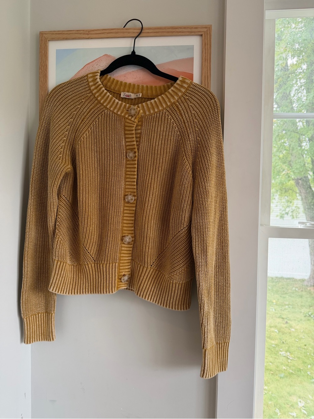 Faherty Mustard Yellow Ribbed Button-Front Cardigan